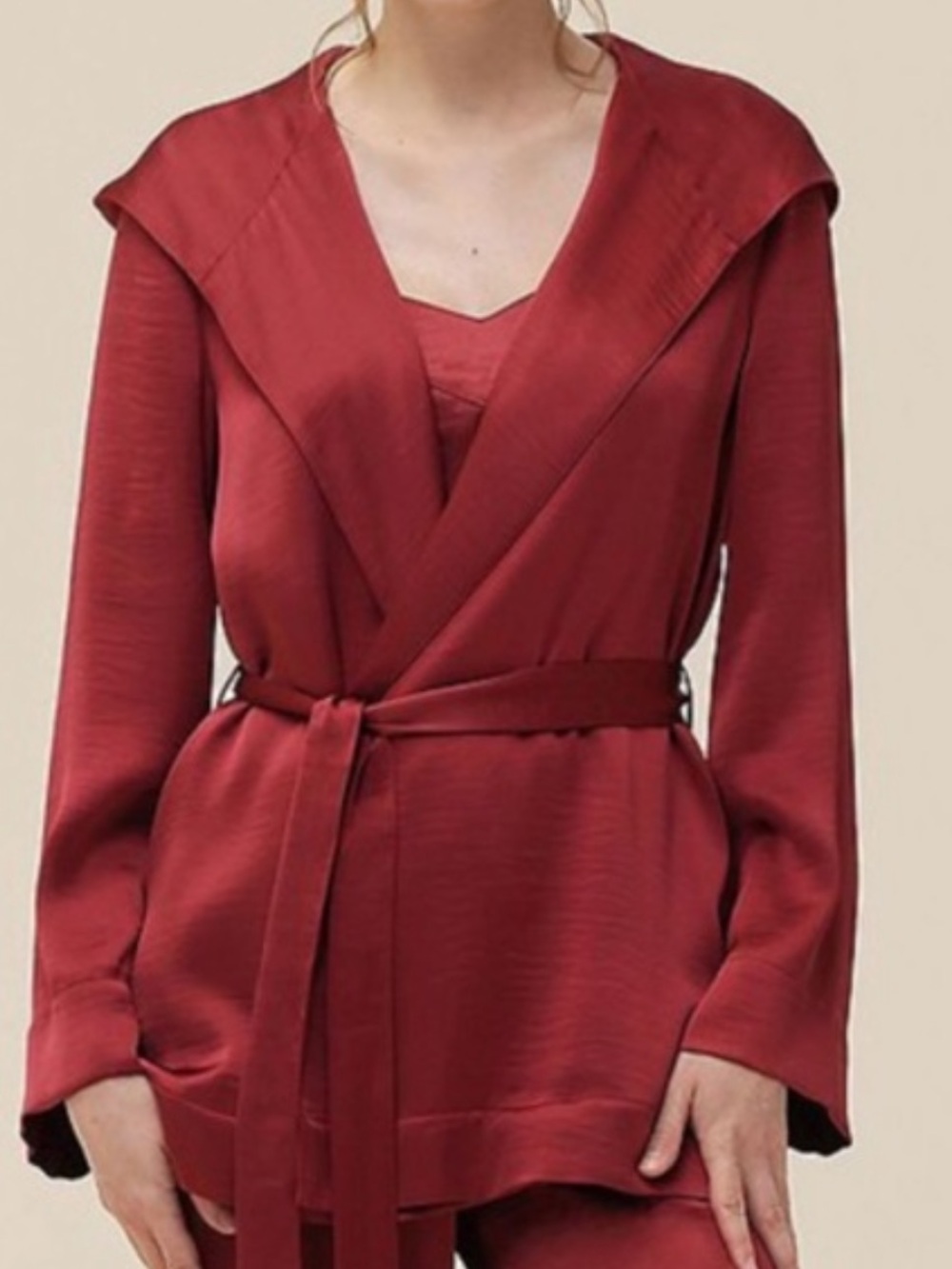 Cranberry Red Satin & Lace Trim Camisole and Wrap